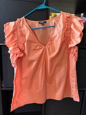 Express Coral Ruffle Sleeve V-Neck Blouse